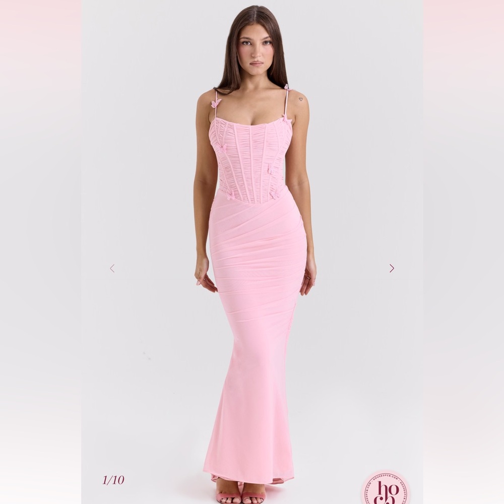 House Of CB Romola Pink Stretch Mesh Butterfly Maxi Women's Dress